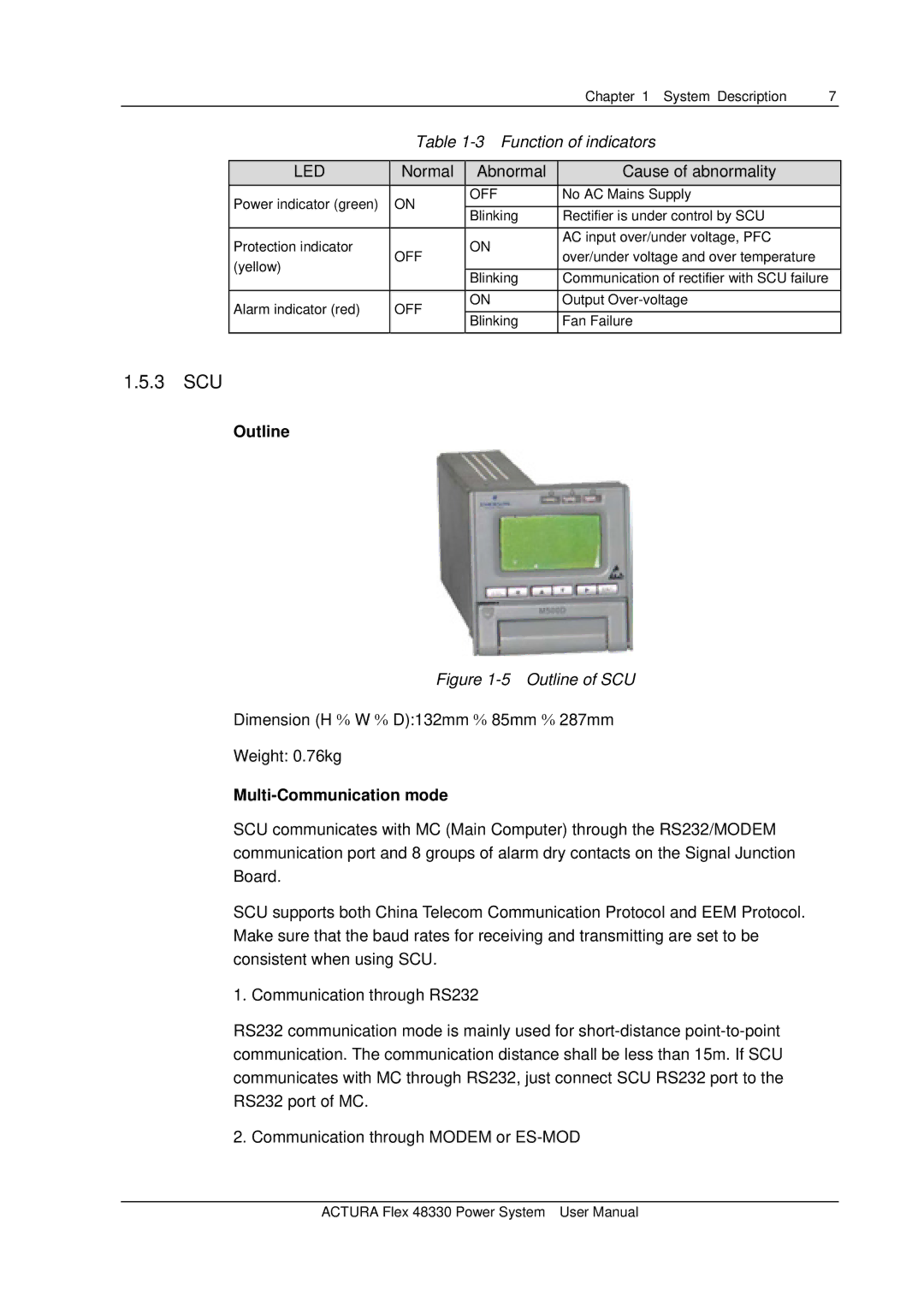 Emerson 48330 user manual 3 SCU, Function of indicators, Normal Abnormal Cause of abnormality, Multi-Communication mode 