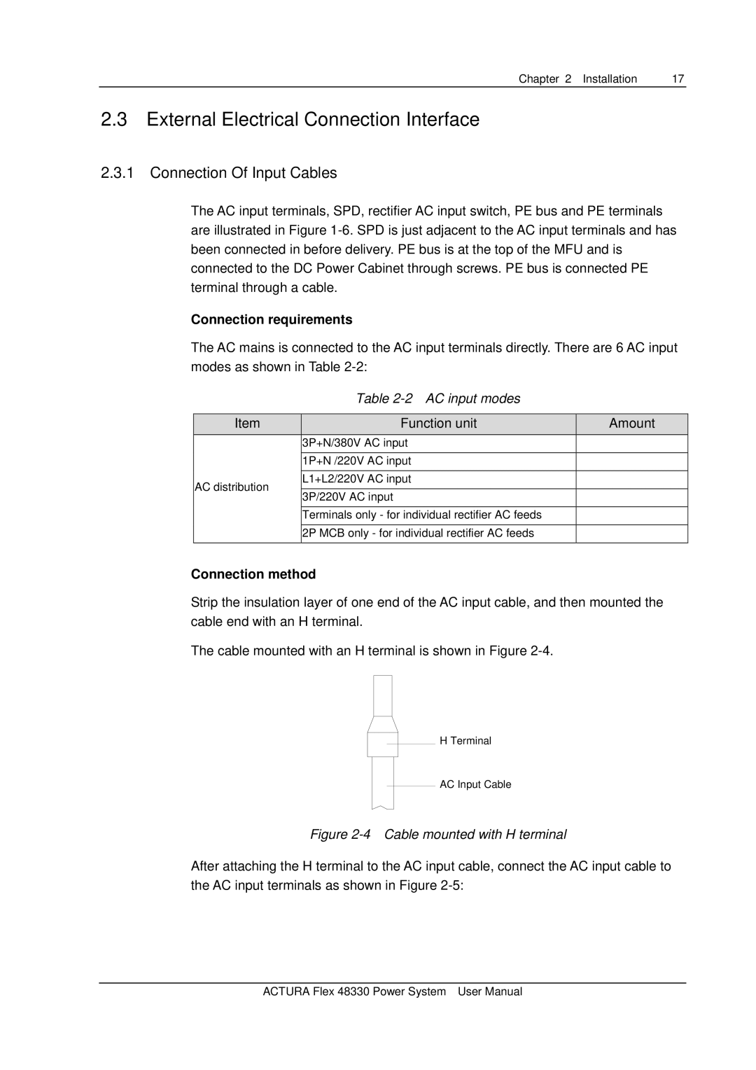 Emerson 48330 user manual External Electrical Connection Interface, Connection Of Input Cables, Connection requirements 