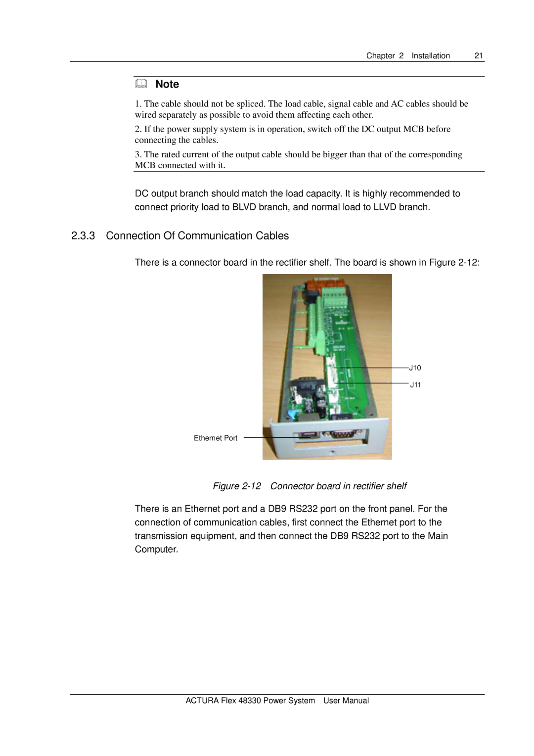 Emerson 48330 user manual Connection Of Communication Cables, Connector board in rectifier shelf 