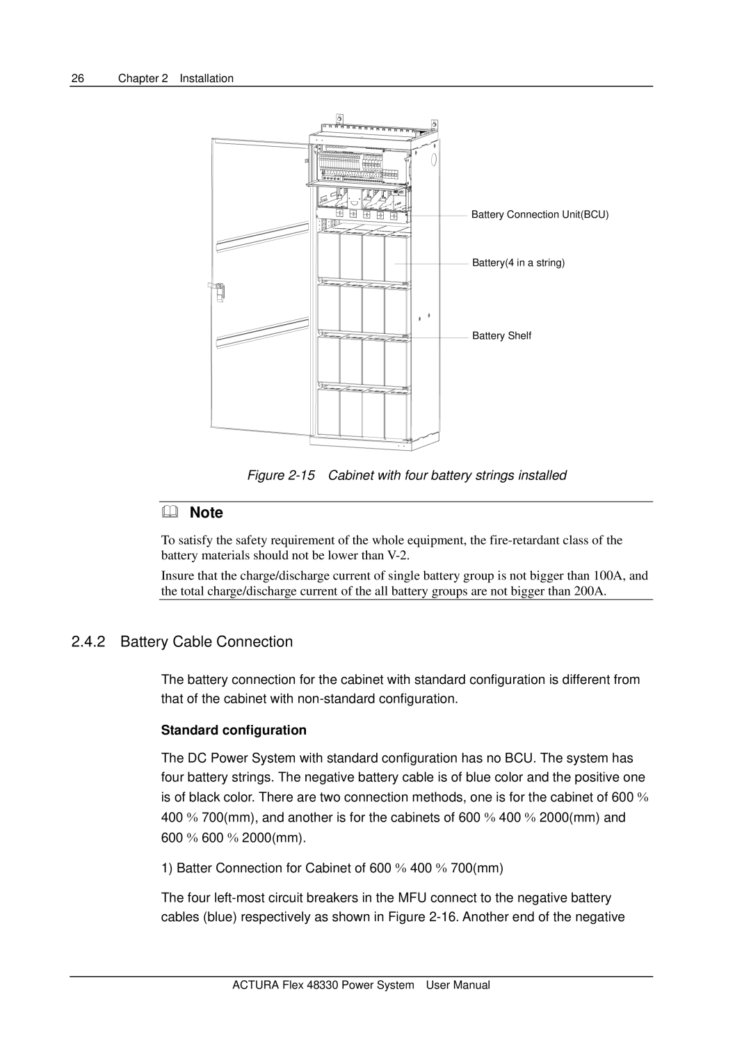 Emerson 48330 user manual Battery Cable Connection, Standard configuration 