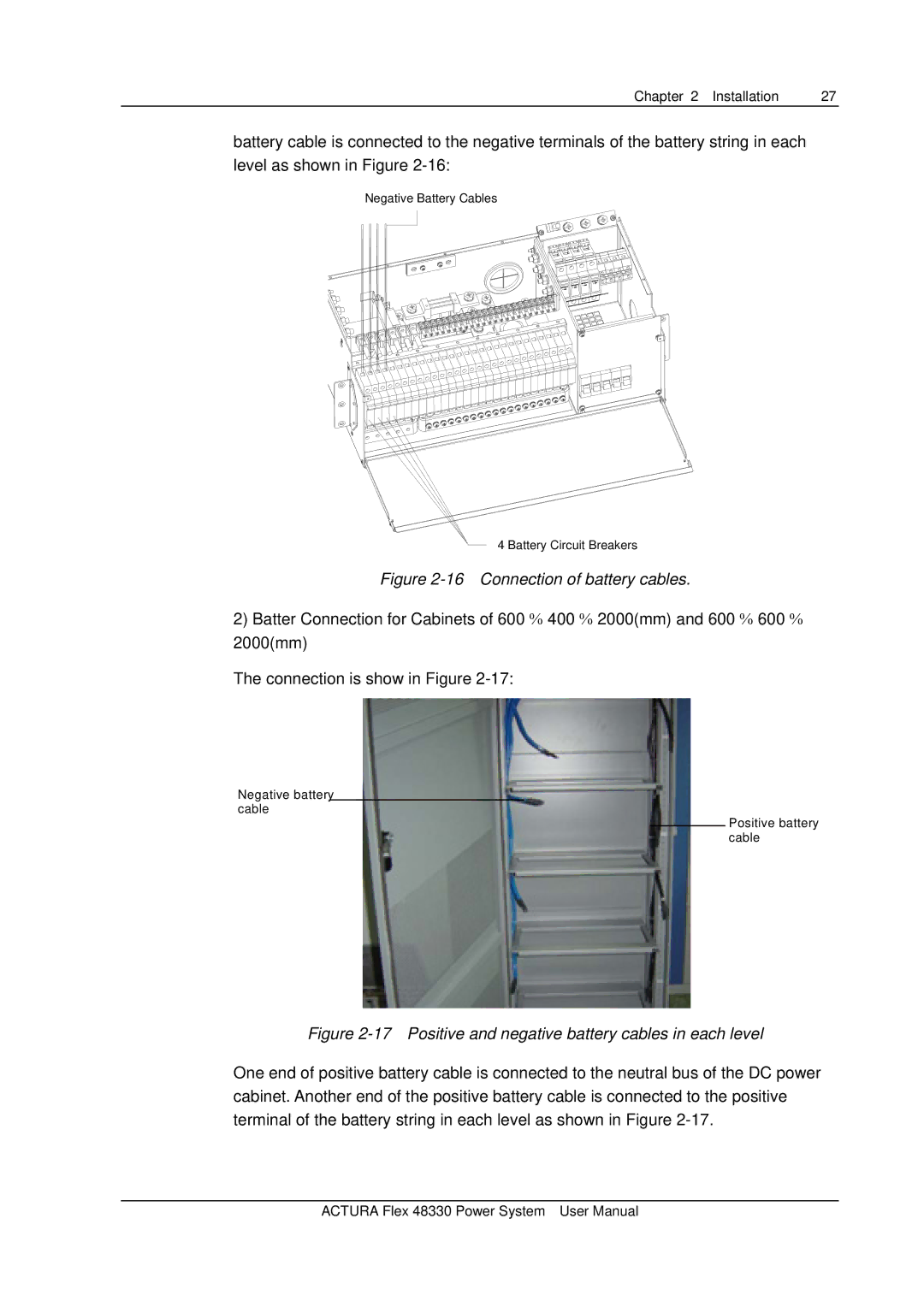 Emerson 48330 user manual Connection of battery cables 