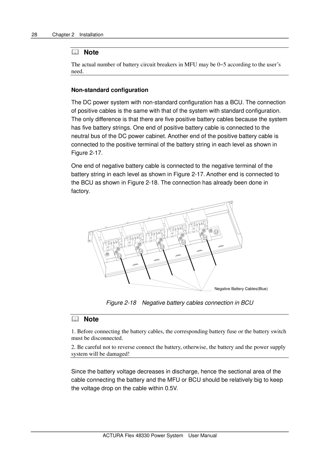 Emerson 48330 user manual Non-standard configuration, Negative battery cables connection in BCU 