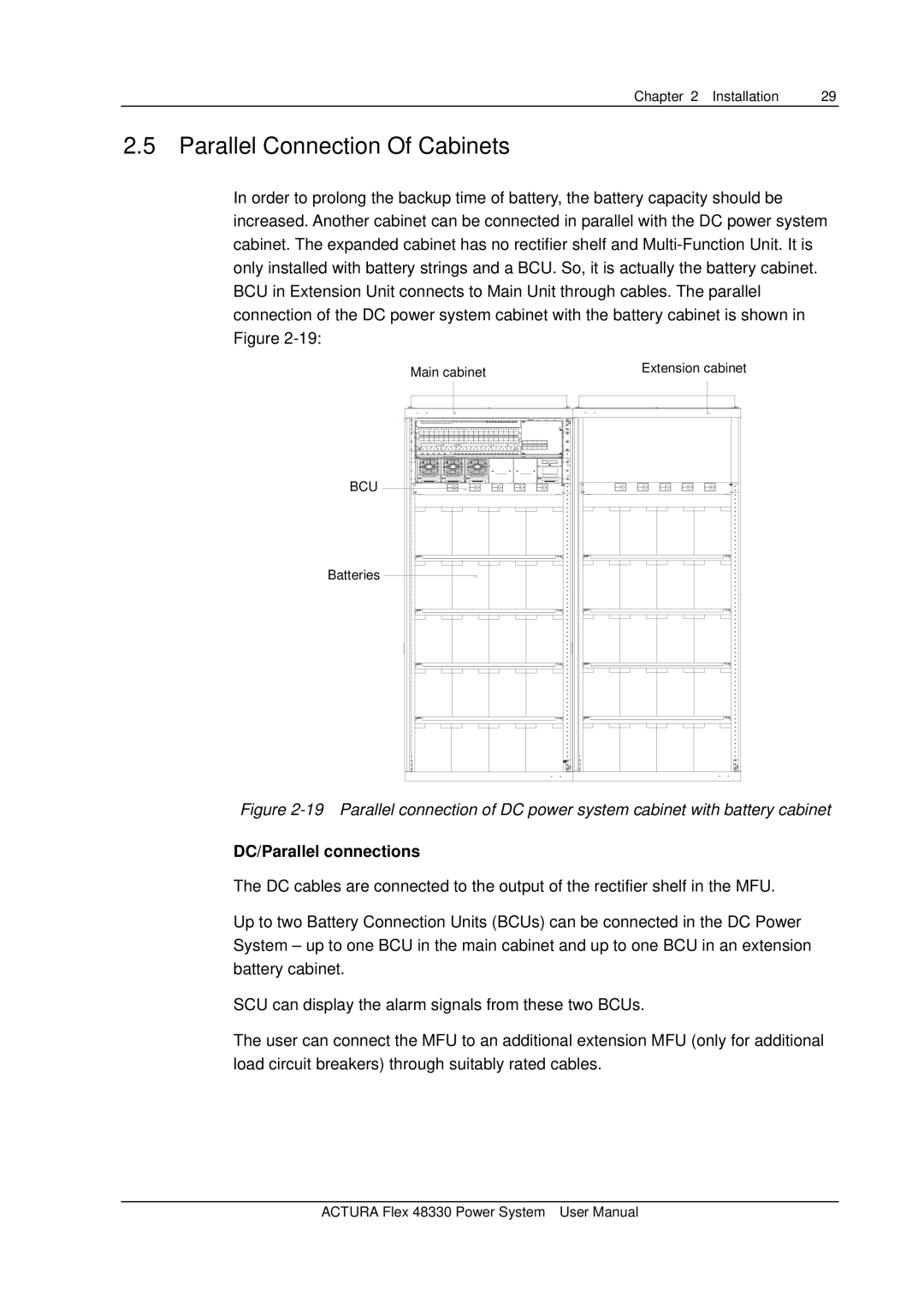 Emerson 48330 user manual Parallel Connection Of Cabinets, DC/Parallel connections 