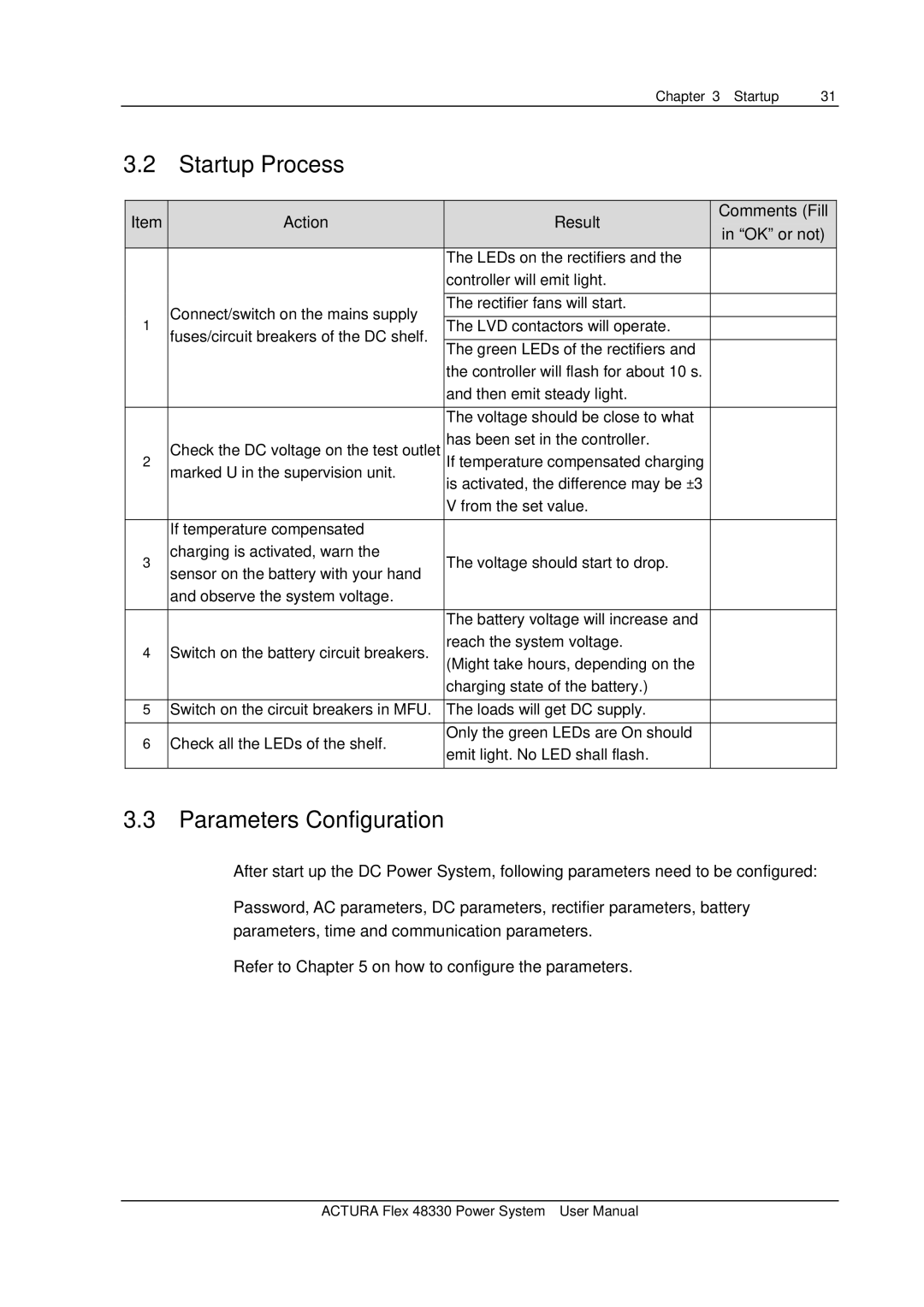 Emerson 48330 user manual Startup Process, Parameters Configuration 