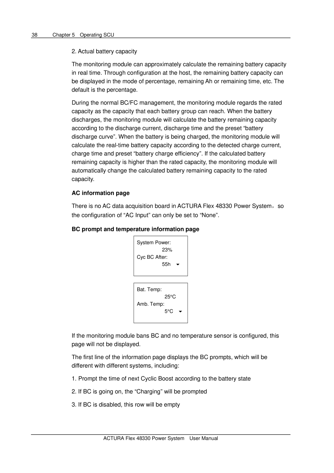 Emerson 48330 user manual AC information, BC prompt and temperature information 