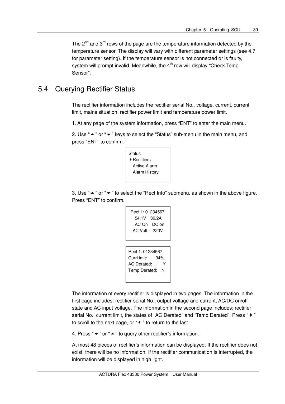 Emerson 48330 user manual Querying Rectifier Status 