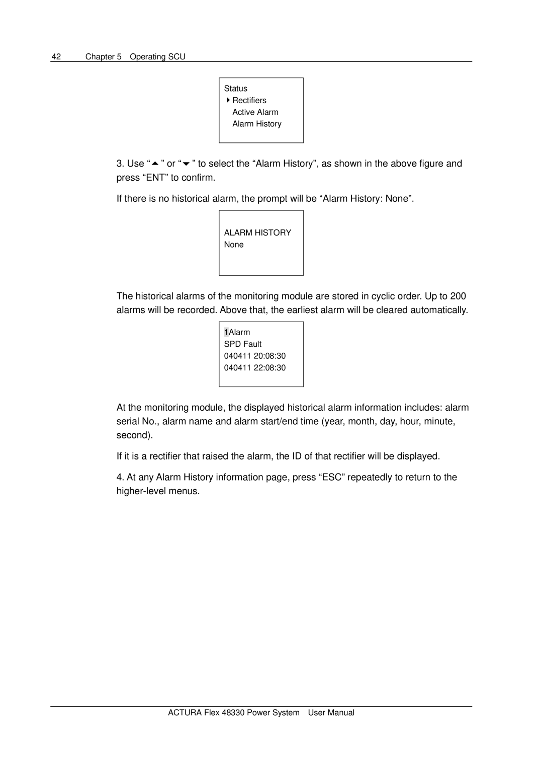 Emerson 48330 user manual Alarm History 