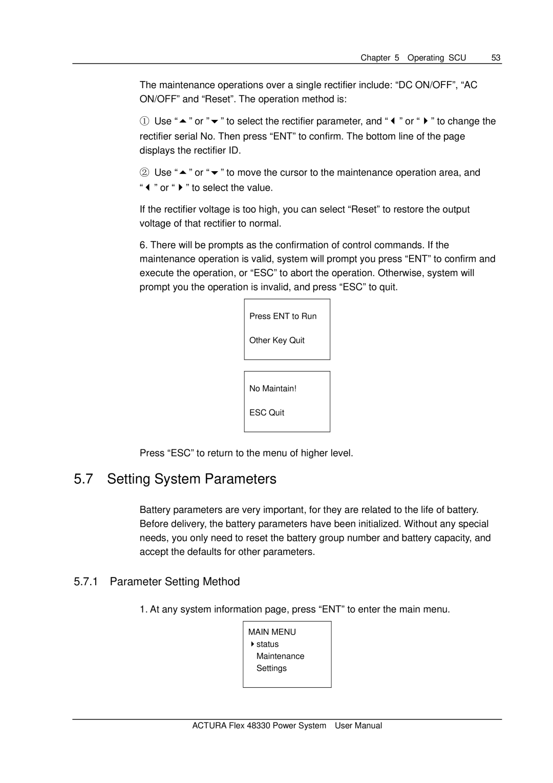 Emerson 48330 Setting System Parameters, Parameter Setting Method, Press ESC to return to the menu of higher level 