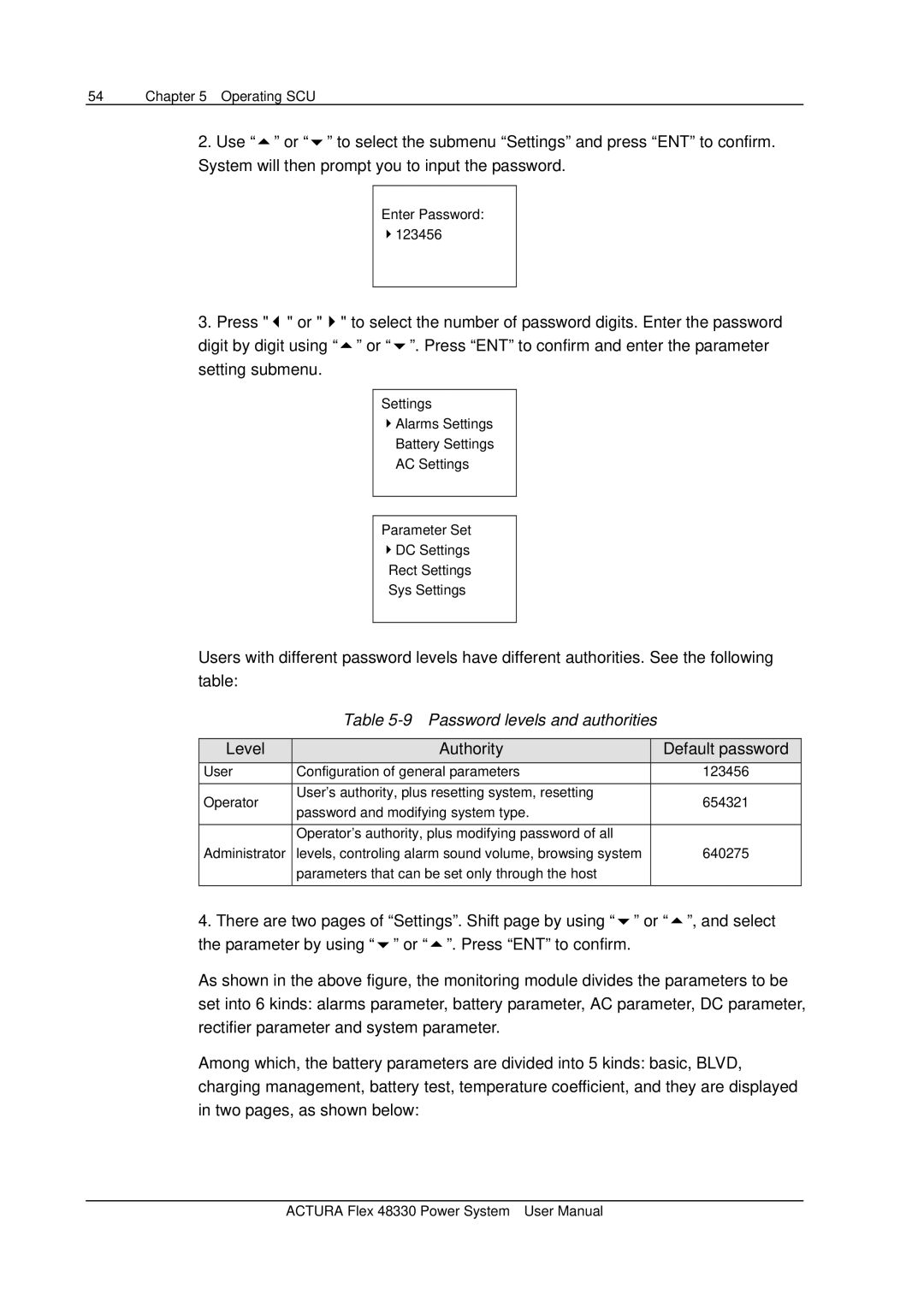 Emerson 48330 user manual Password levels and authorities, Level Authority 