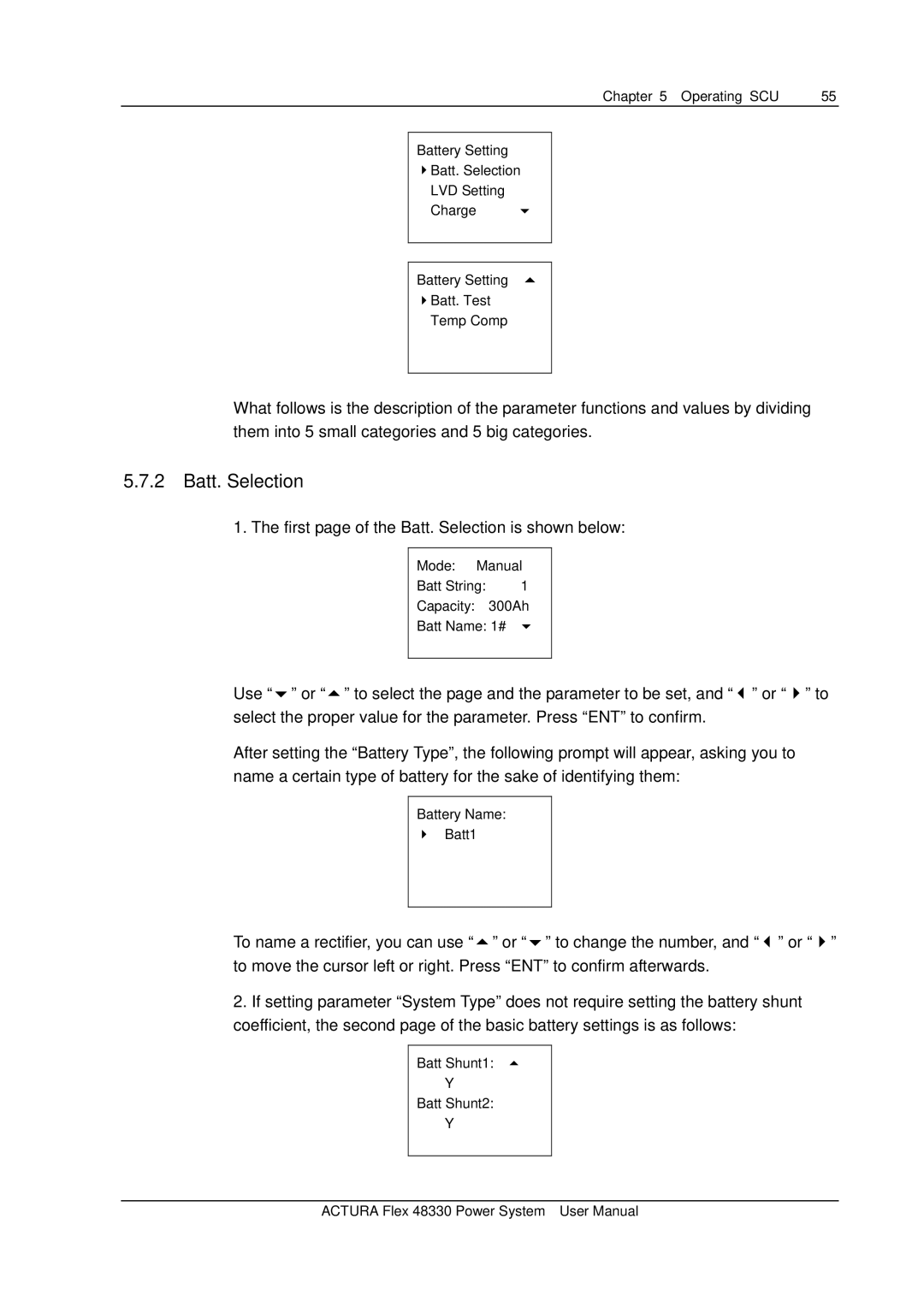 Emerson 48330 user manual First page of the Batt. Selection is shown below 