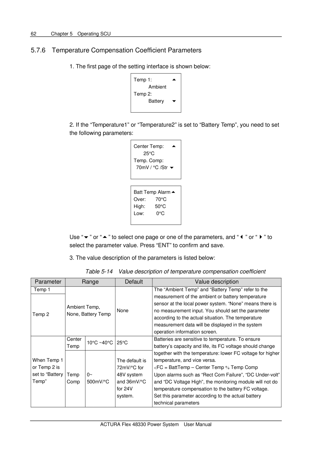 Emerson 48330 Temperature Compensation Coefficient Parameters, First page of the setting interface is shown below 