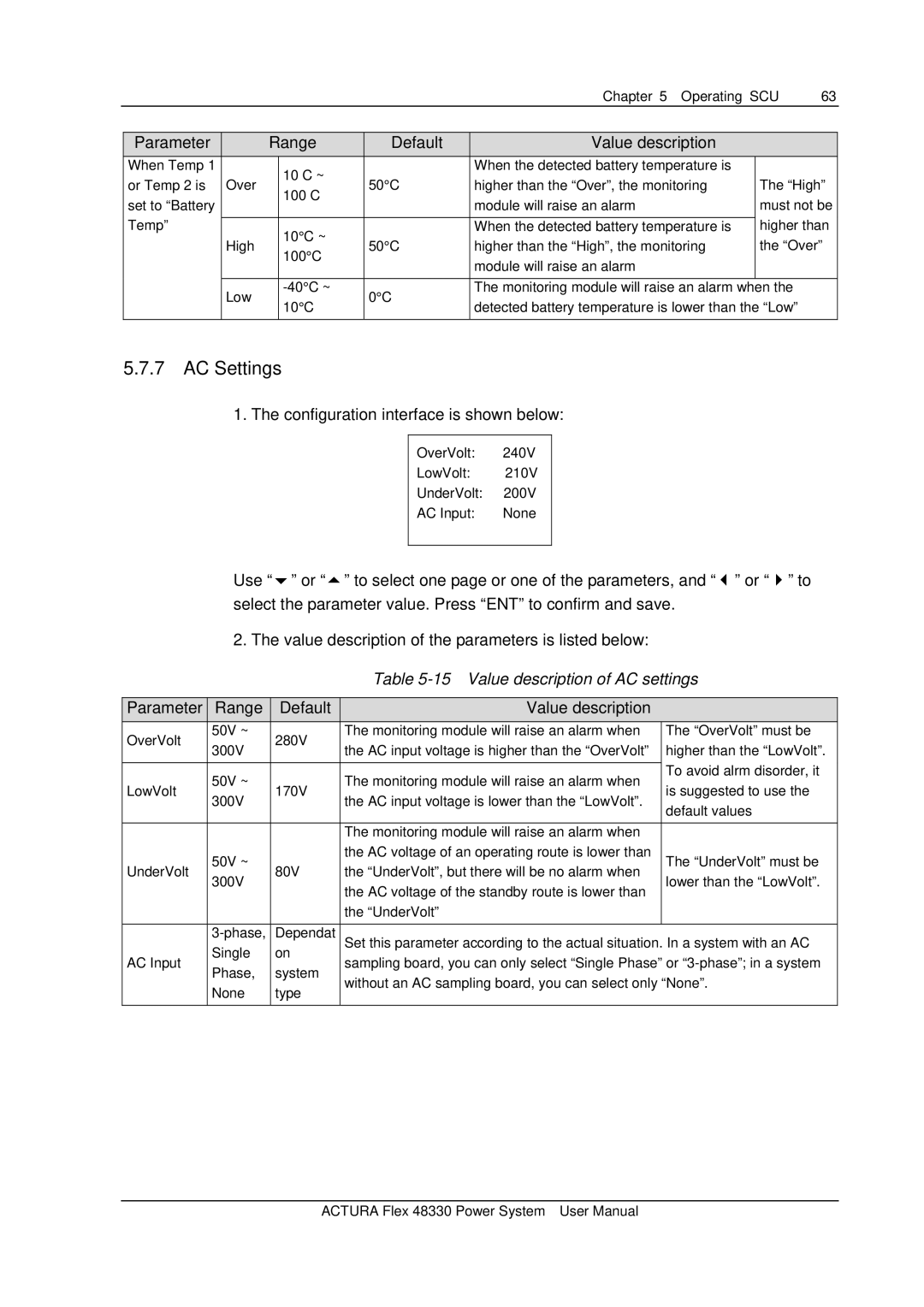 Emerson 48330 user manual AC Settings, Configuration interface is shown below 