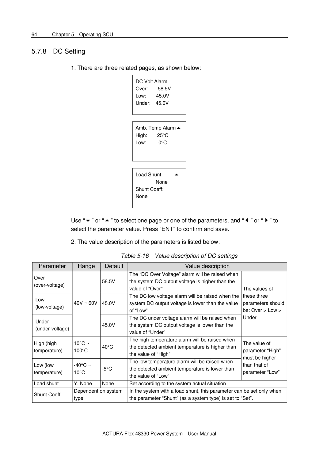 Emerson 48330 user manual DC Setting, There are three related pages, as shown below 