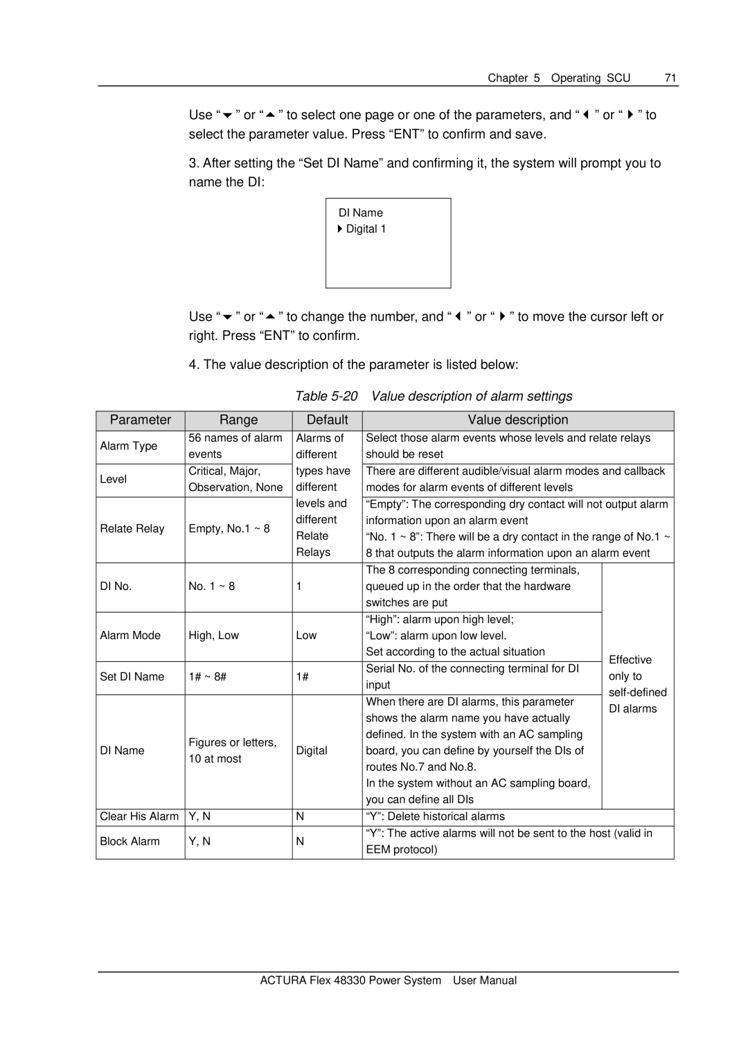 Emerson 48330 user manual Value description of alarm settings 