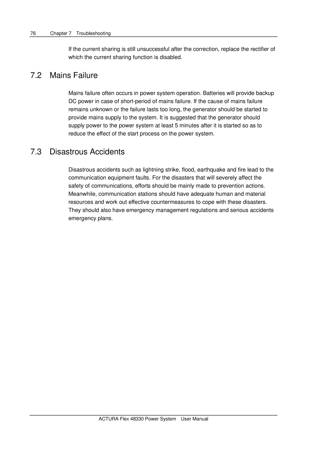 Emerson 48330 user manual Mains Failure, Disastrous Accidents 