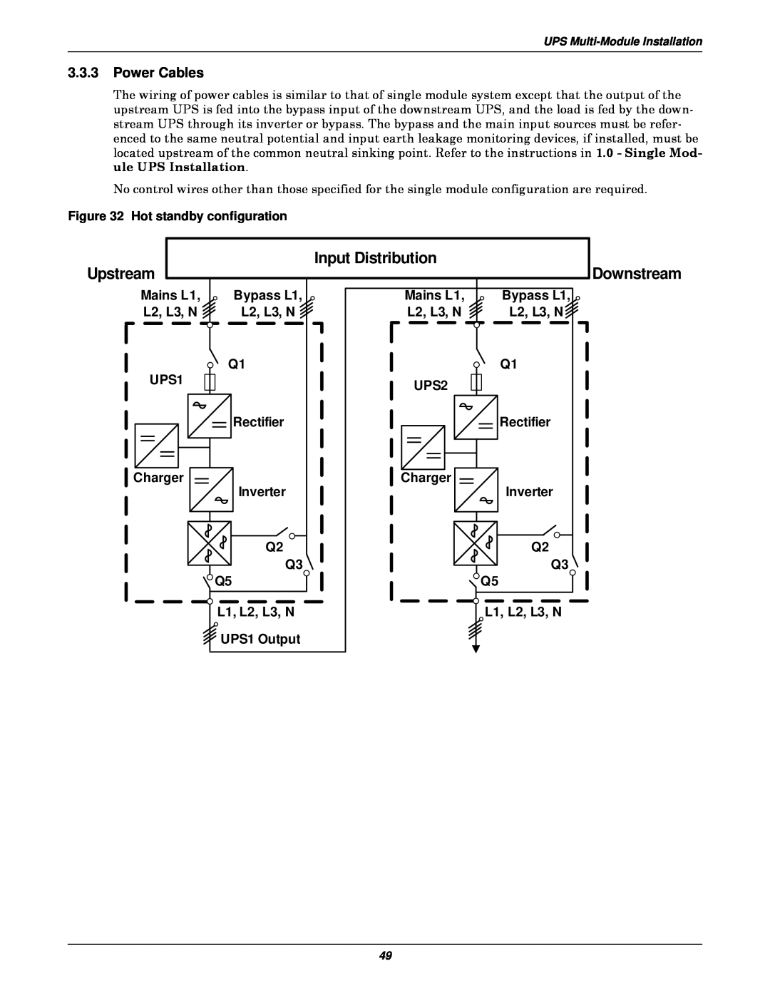 Emerson 400V, 50 and 60 Hz, 30-200kVA user manual Input Distribution Upstream, Downstream, Power Cables 