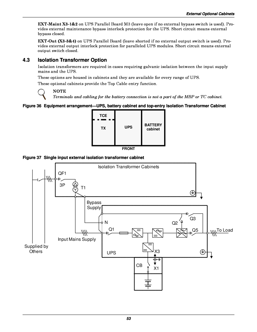 Emerson 30-200kVA, 50 and 60 Hz, 400V user manual Isolation Transformer Option 