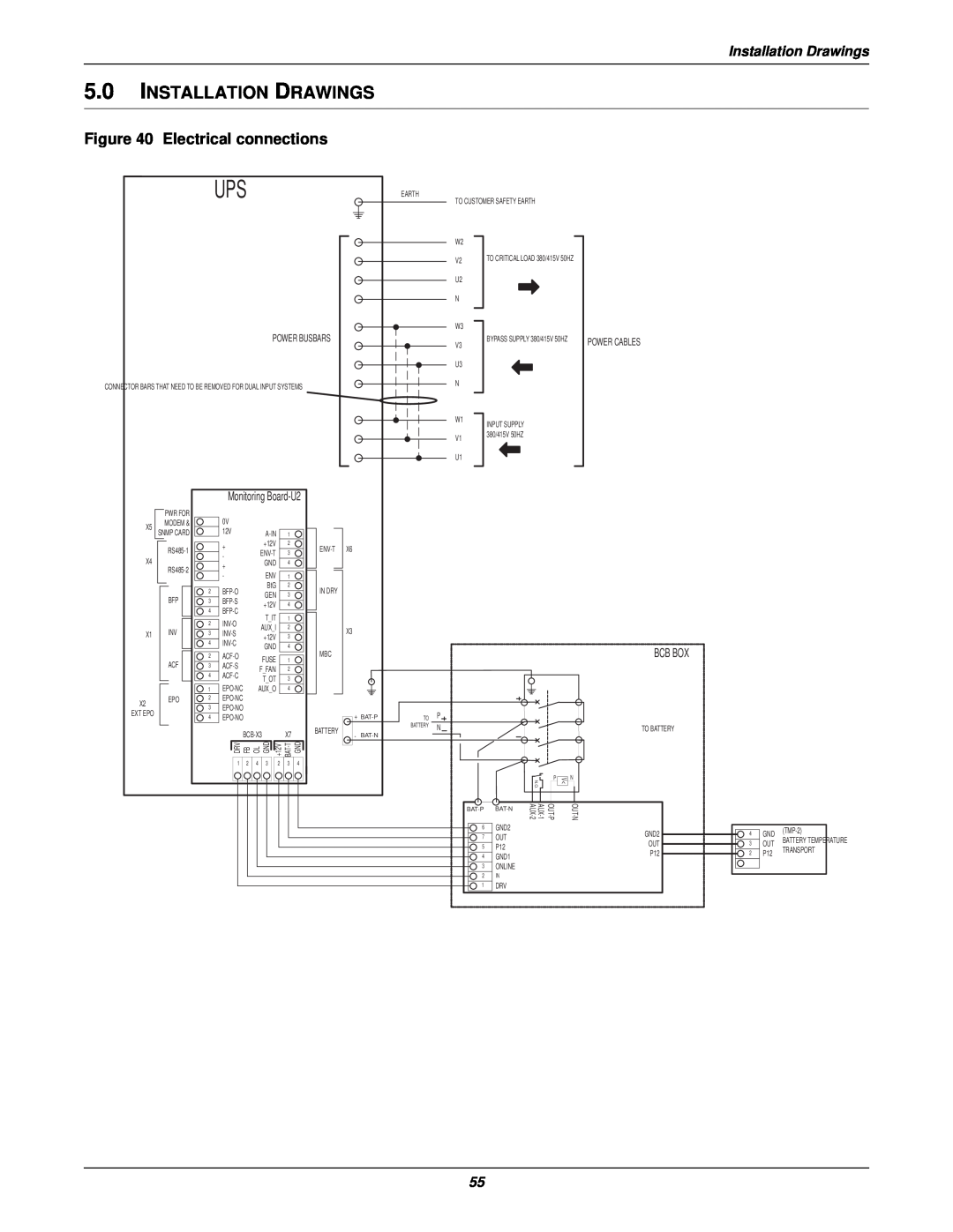 Emerson 400V, 50 and 60 Hz, 30-200kVA user manual Installation Drawings, Electrical connections 