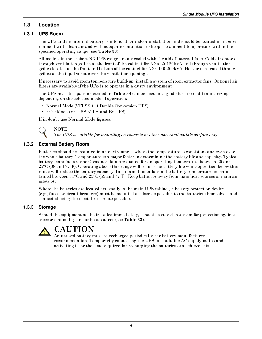 Emerson 400V, 50 and 60 Hz, 30-200kVA user manual Location, UPS Room, External Battery Room, Storage 