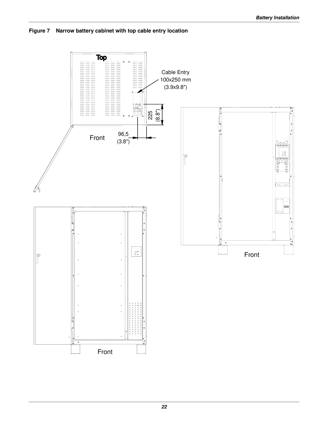 Emerson 400V, 50 and 60 Hz, 30-200kVA user manual Top, Narrow battery cabinet with top cable entry location 