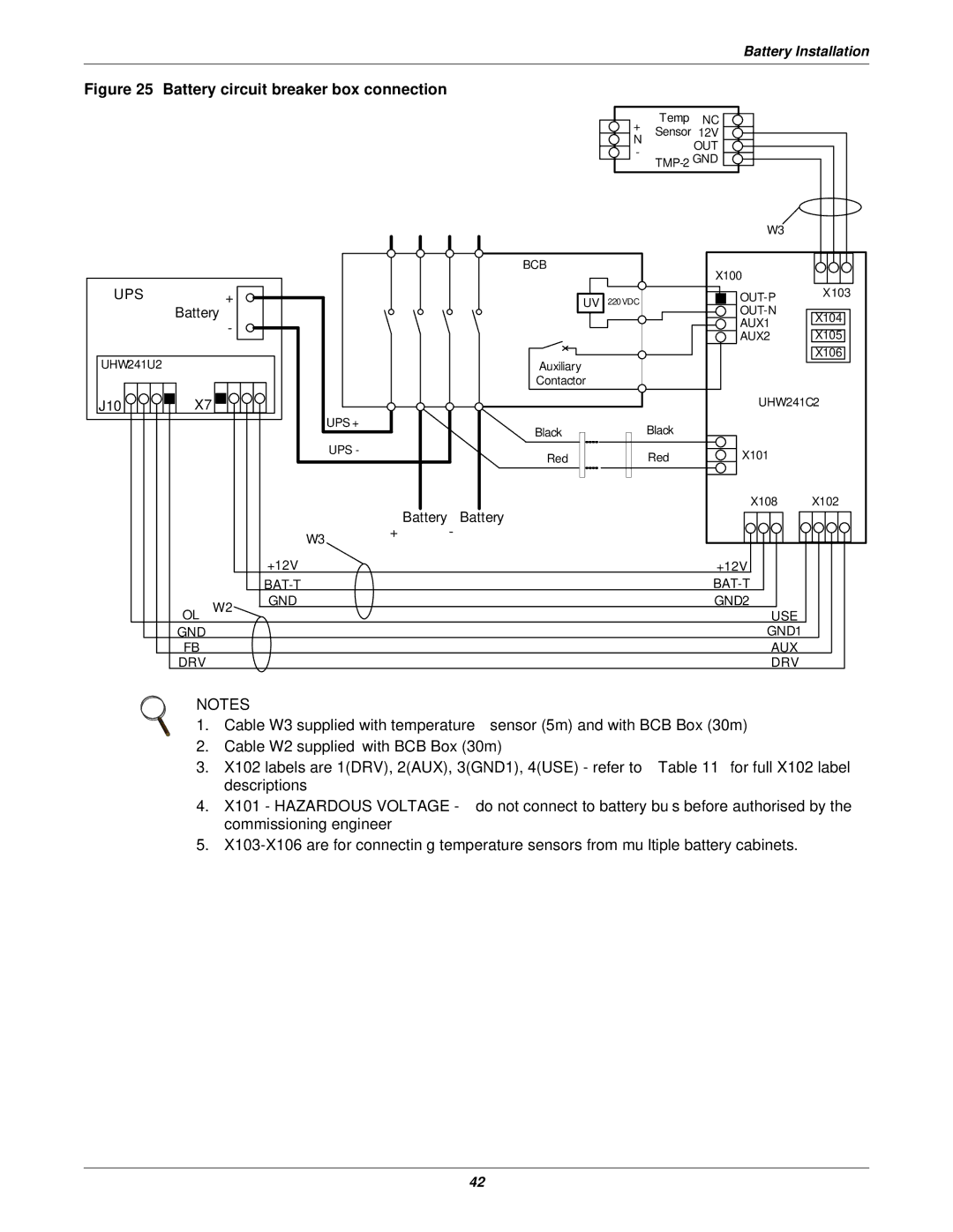 Emerson 50 and 60 Hz, 400V, 30-200kVA user manual Battery circuit breaker box connection 