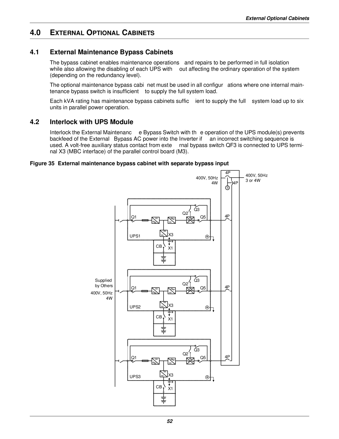 Emerson 400V, 50 and 60 Hz, 30-200kVA user manual External Maintenance Bypass Cabinets, Interlock with UPS Module 