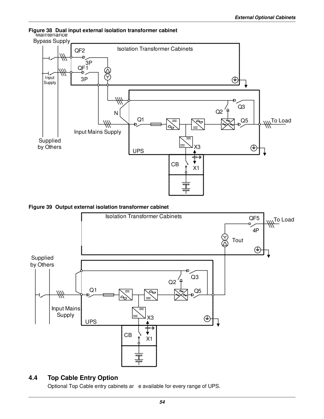 Emerson 50 and 60 Hz, 400V, 30-200kVA user manual Top Cable Entry Option, Dual input external isolation transformer cabinet 