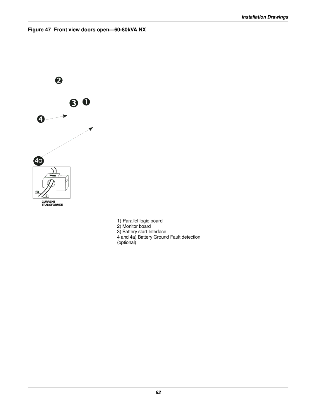 Emerson 30-200kVA, 50 and 60 Hz, 400V user manual Front view doors open-60-80kVA NX 