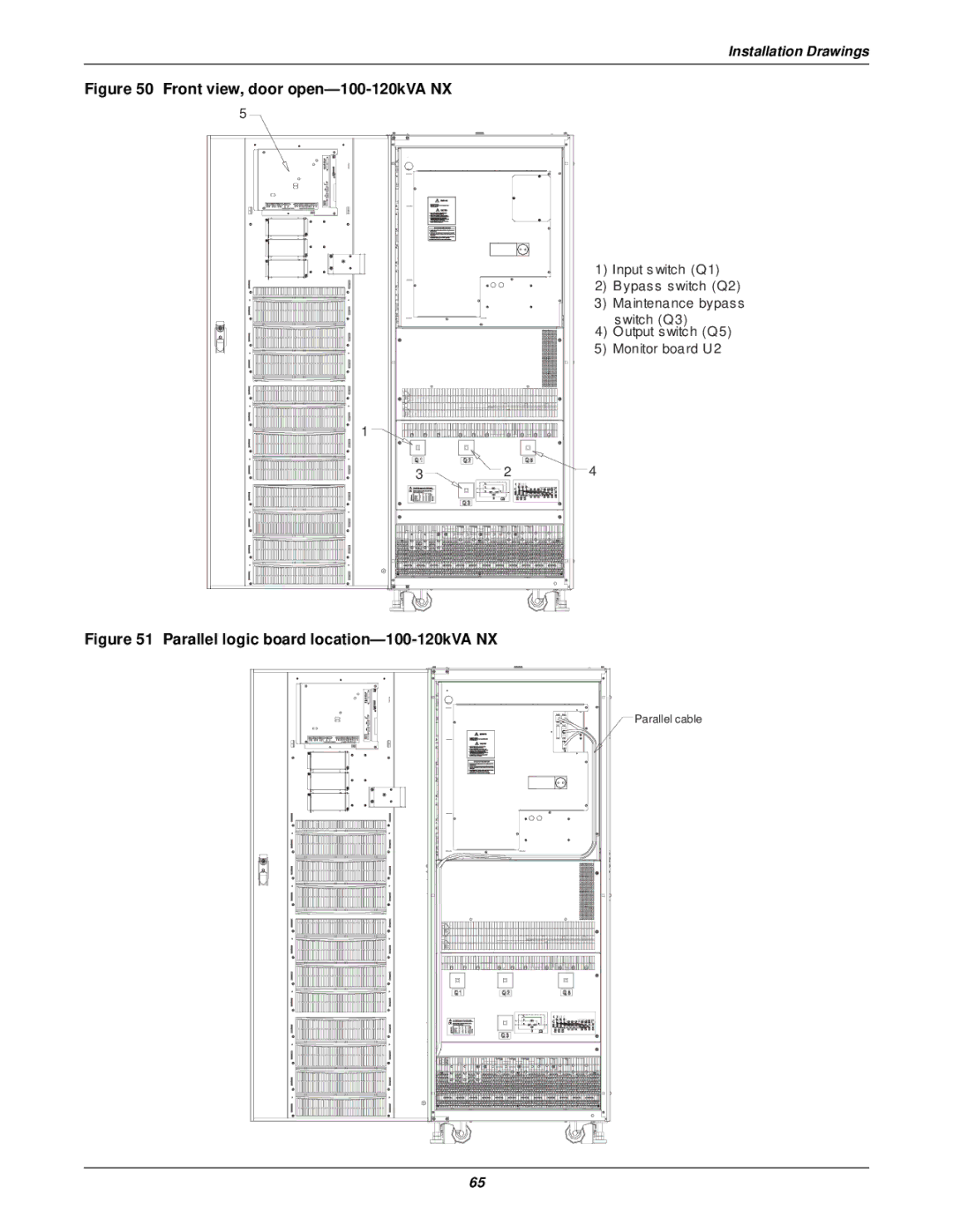 Emerson 30-200kVA, 50 and 60 Hz, 400V user manual Front view, door open-100-120kVA NX 