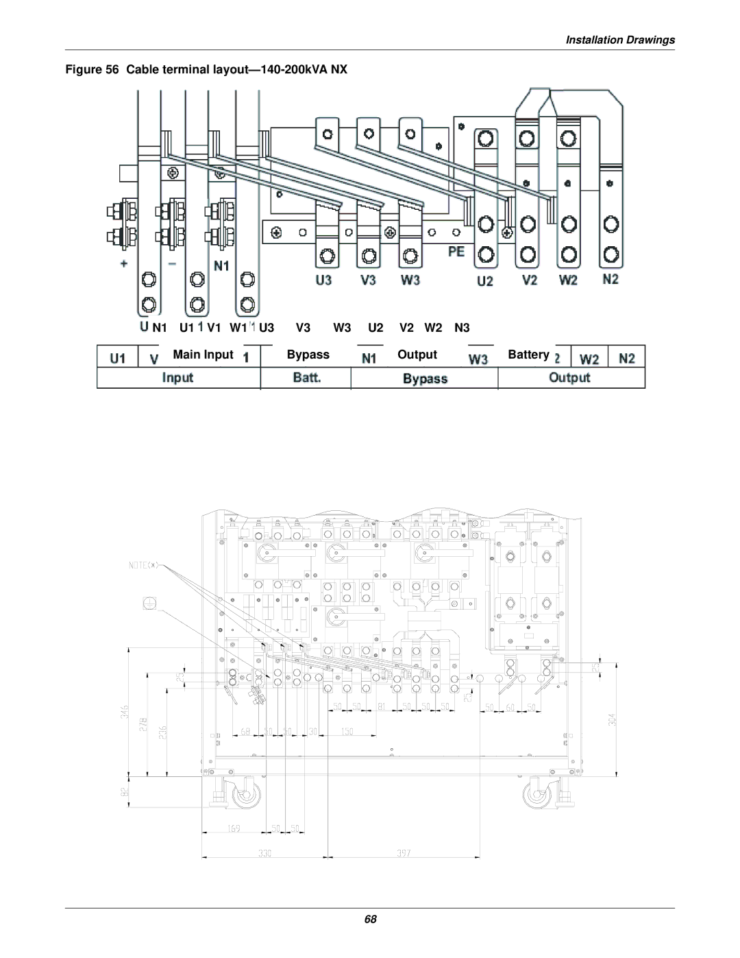 Emerson 30-200kVA, 50 and 60 Hz, 400V user manual Cable terminal layout-140-200kVA NX 