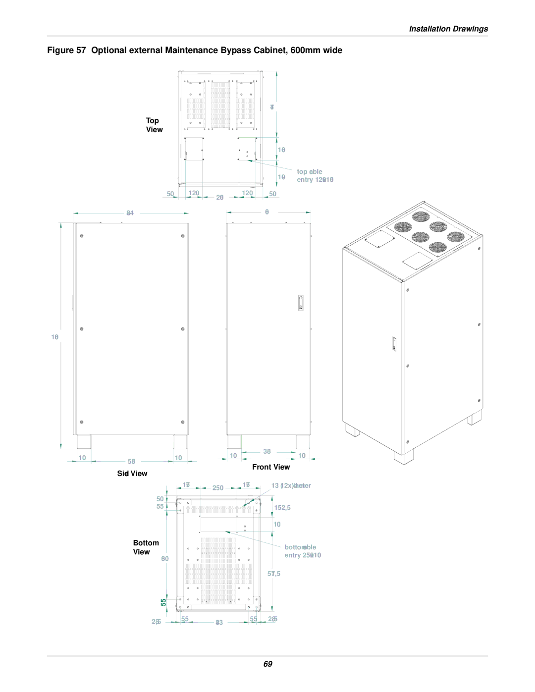 Emerson 50 and 60 Hz, 400V, 30-200kVA user manual Optional external Maintenance Bypass Cabinet, 600mm wide 