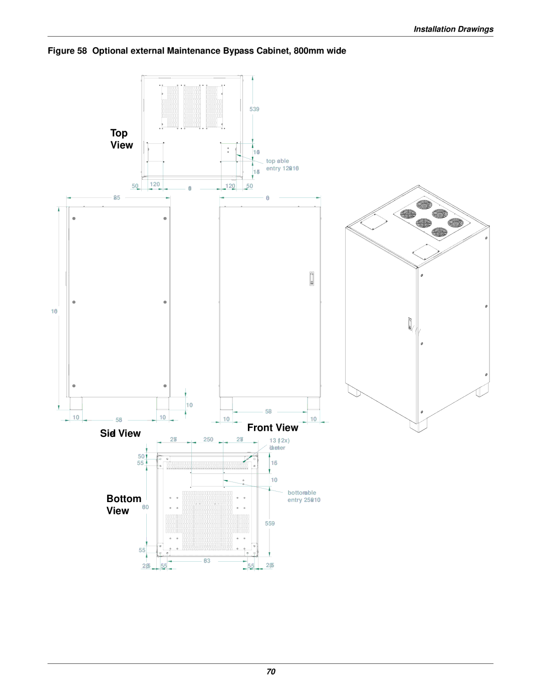 Emerson 400V, 50 and 60 Hz, 30-200kVA user manual Top View 