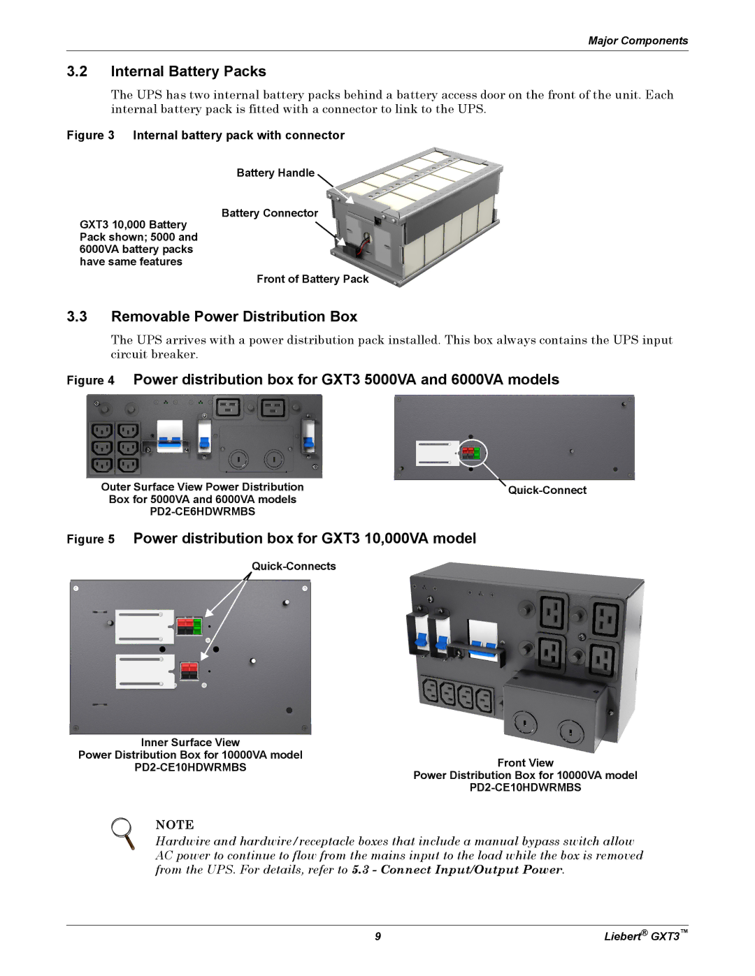 Emerson 5000-10, 000-VA, 230V user manual Internal Battery Packs, Removable Power Distribution Box 