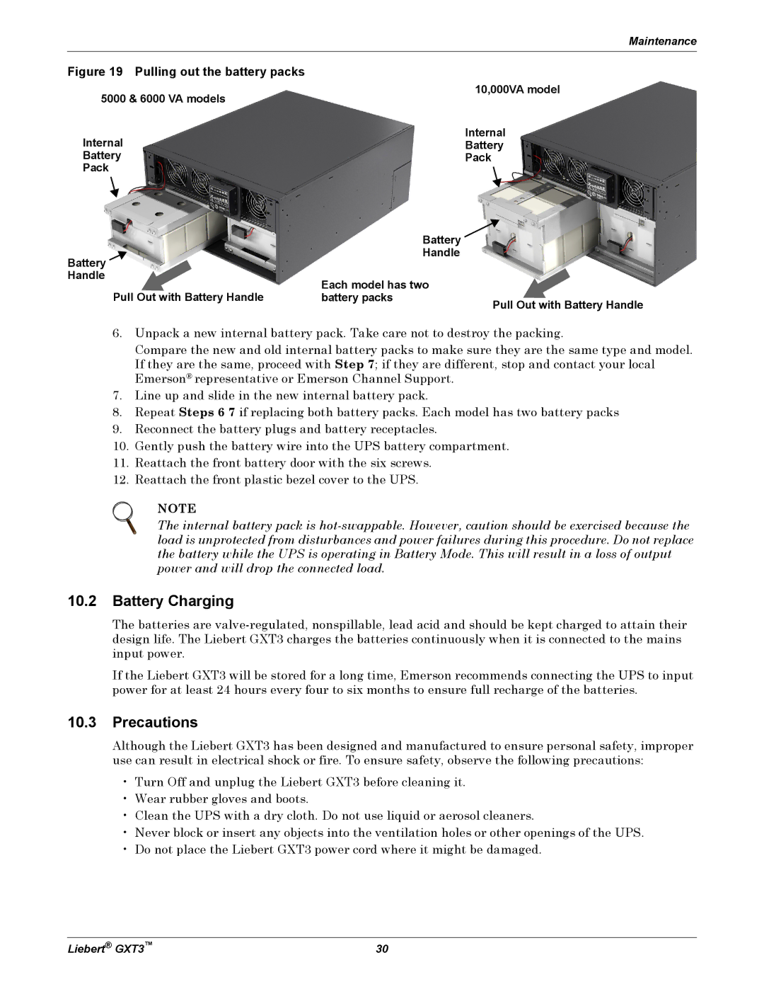 Emerson 5000-10, 000-VA, 230V user manual Battery Charging, Precautions, 5000 & 6000 VA models 