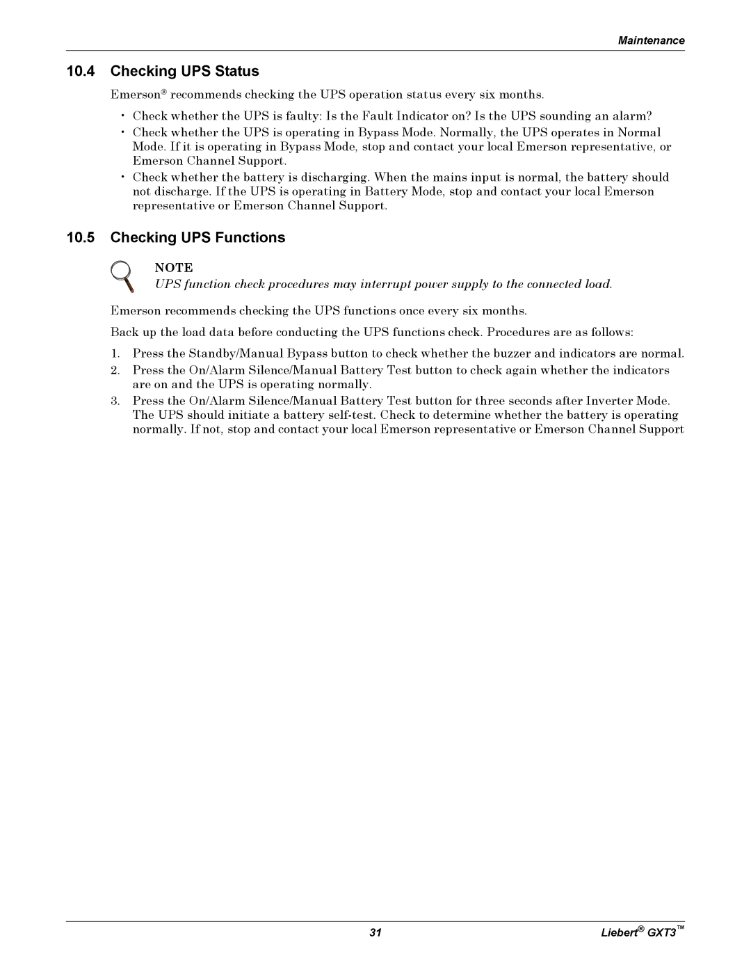 Emerson 000-VA, 5000-10, 230V user manual Checking UPS Status, Checking UPS Functions 