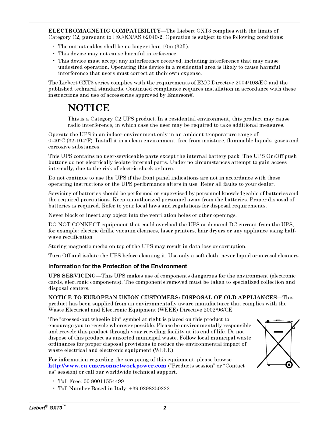 Emerson 230V, 5000-10, 000-VA user manual Information for the Protection of the Environment 