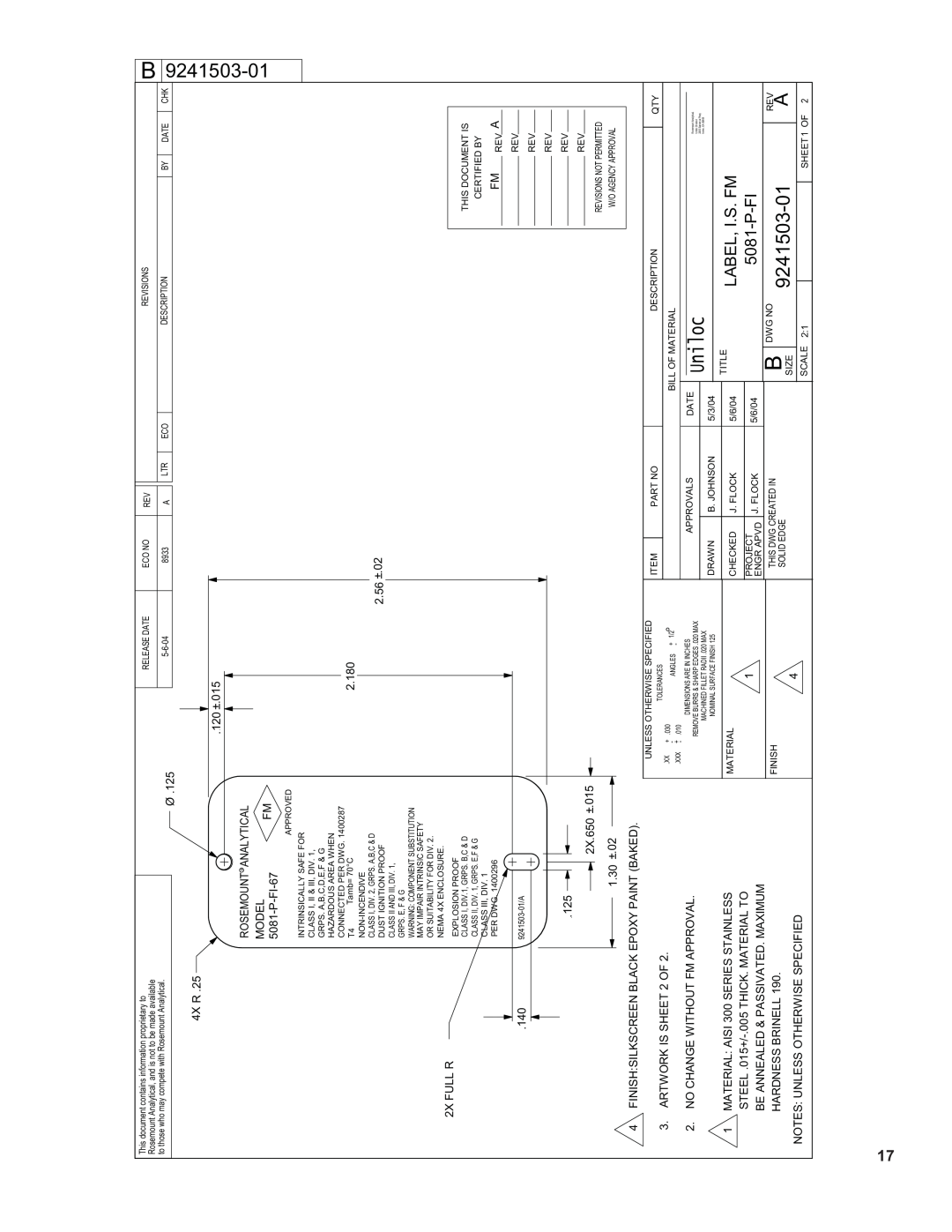 Emerson 5081-P-FF/FI instruction sheet Label, I.S. Fm, P-Fi, Uniloc 