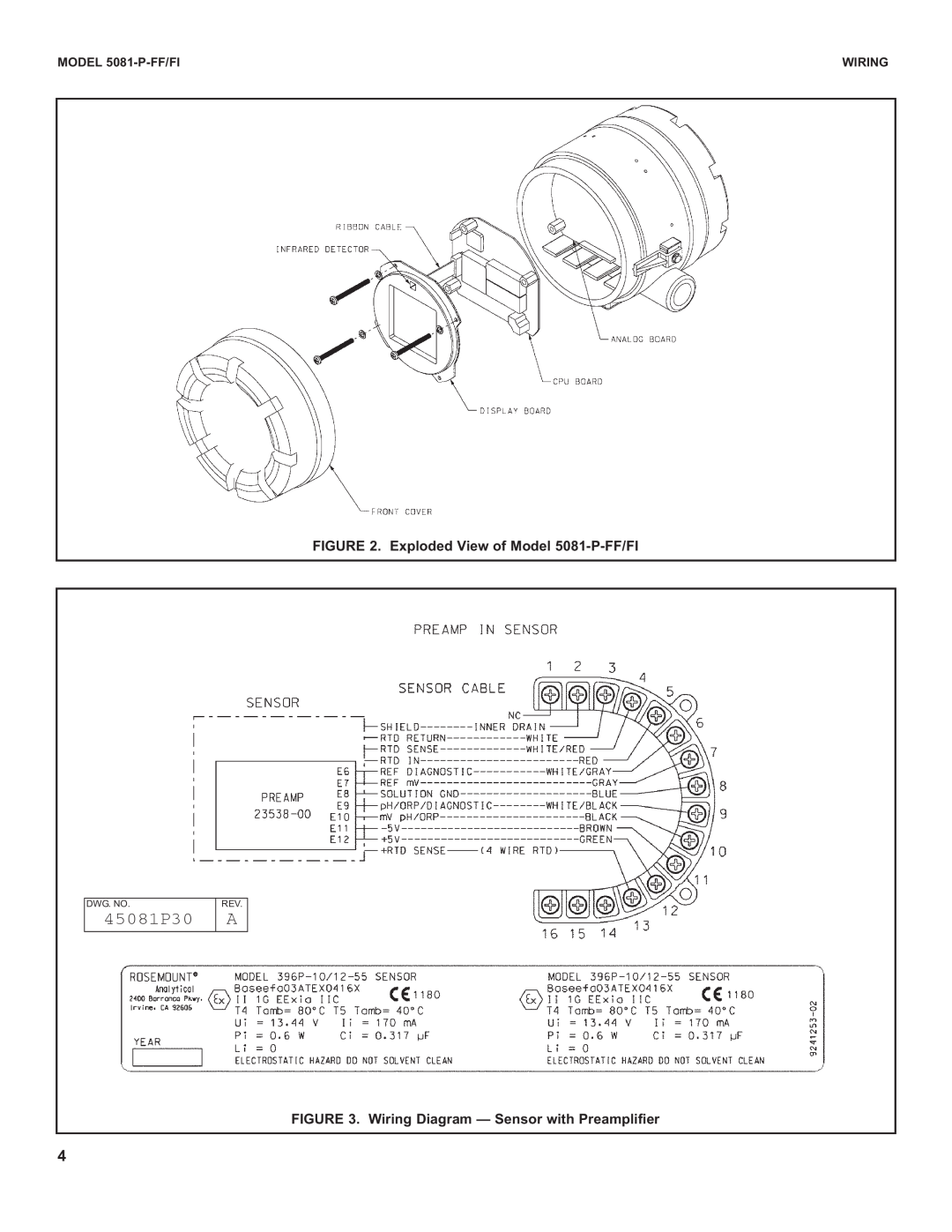 Emerson instruction sheet 45081P30, Exploded View of Model 5081-P-FF/FI, MODEL 5081-P-FF/FI, Wiring 