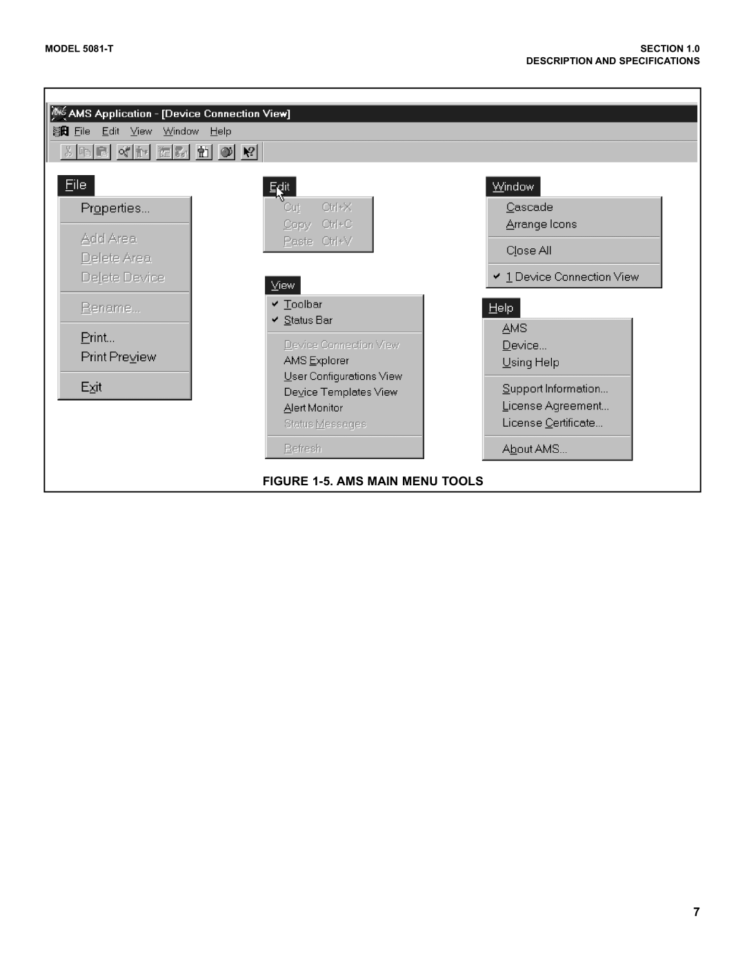 Emerson 5081-T instruction manual AMS Main Menu Tools 