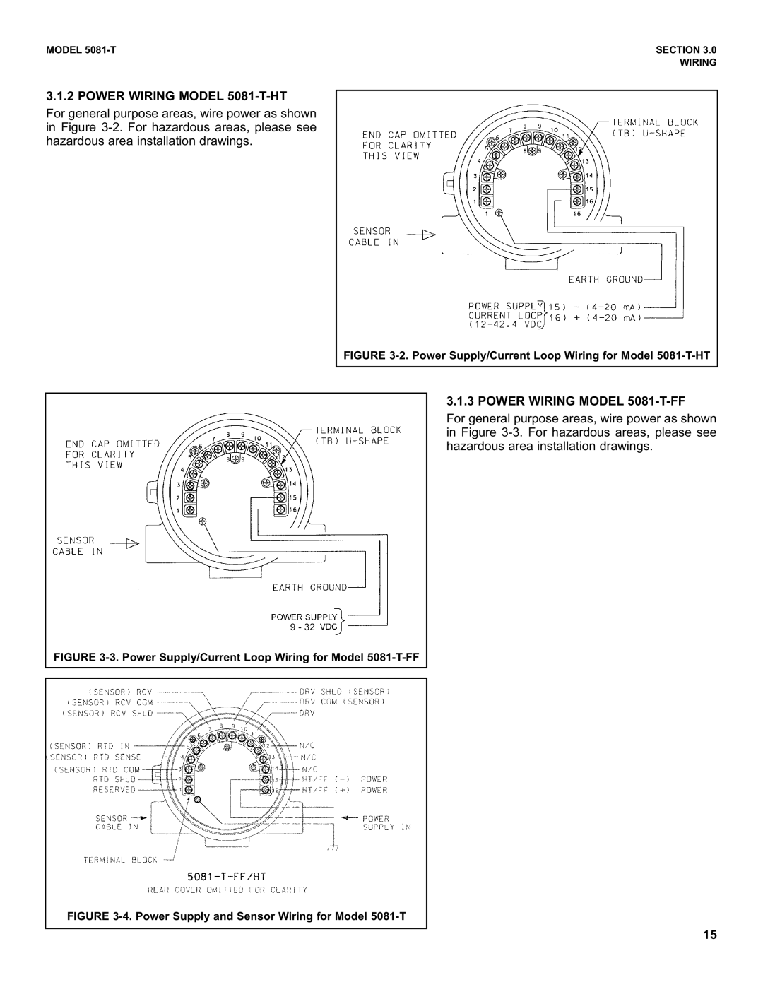 Emerson instruction manual Power Wiring Model 5081-T-HT, Power Wiring Model 5081-T-FF 