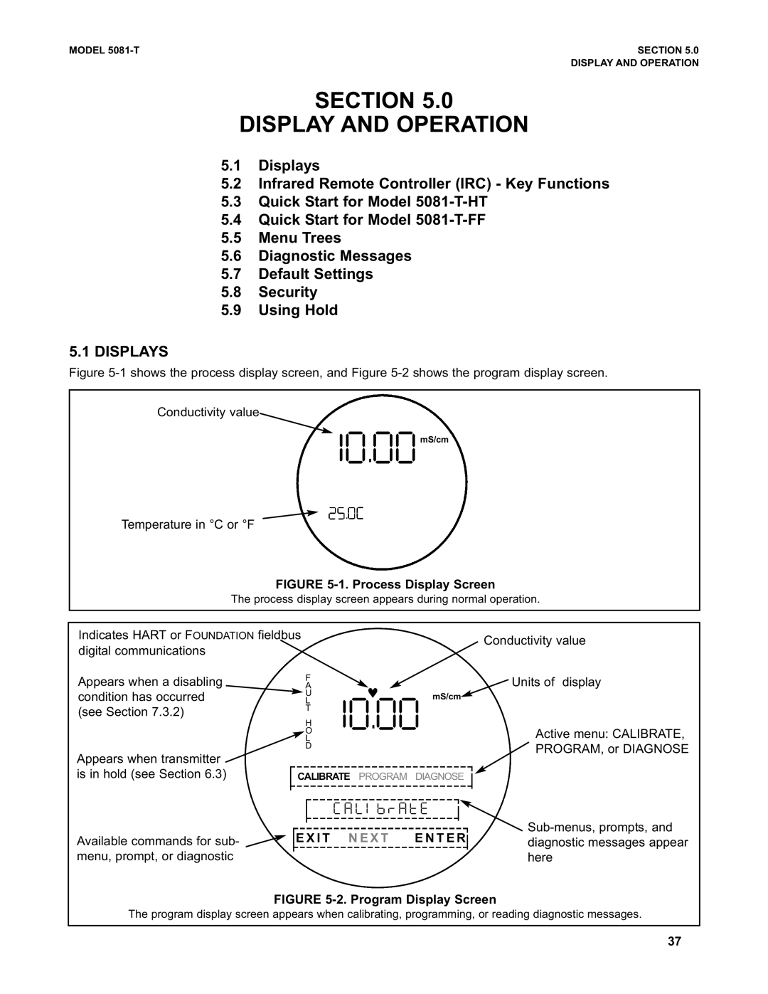 Emerson 5081-T instruction manual Section Display and Operation, Displays, S U, I T N E X T 