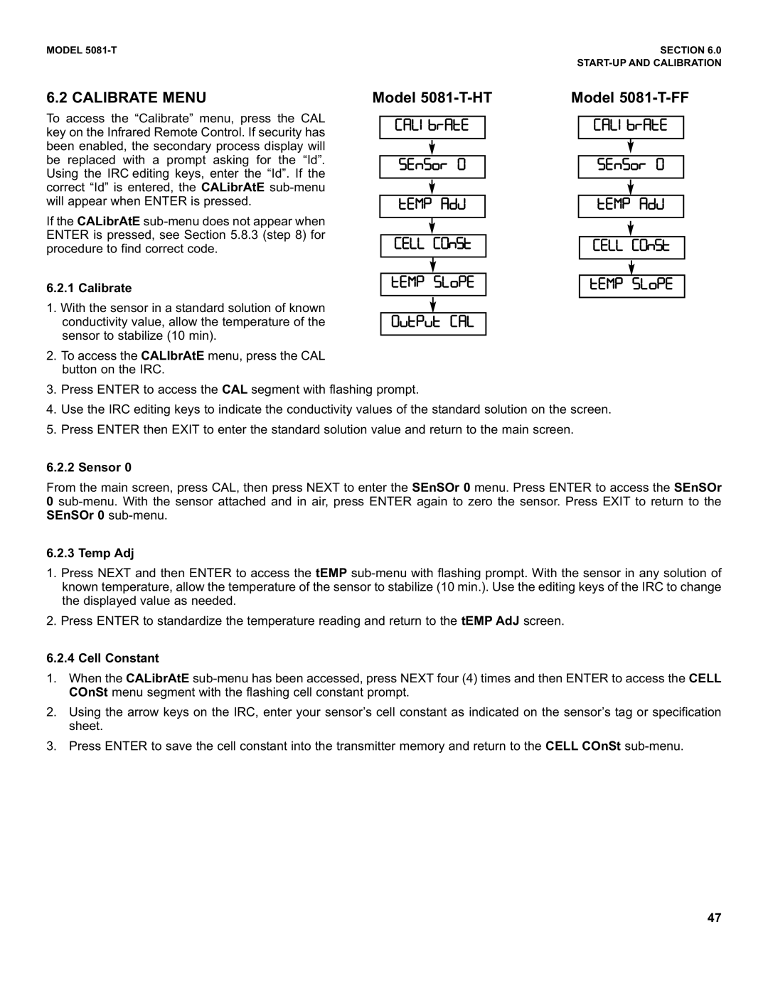 Emerson instruction manual Calibrate Menu, Model 5081-T-FF 