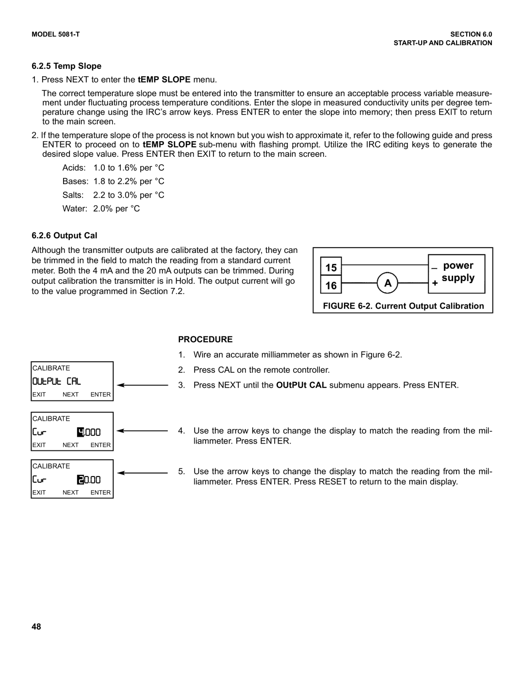 Emerson 5081-T instruction manual 9URU, Temp Slope, Output Cal, Procedure 