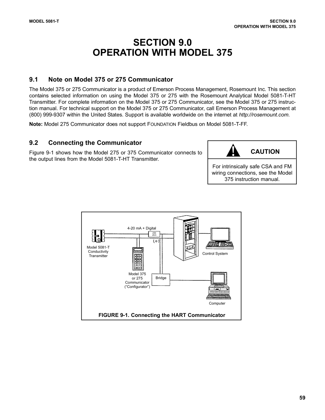 Emerson 5081-T instruction manual Section Operation with Model, Connecting the Communicator 