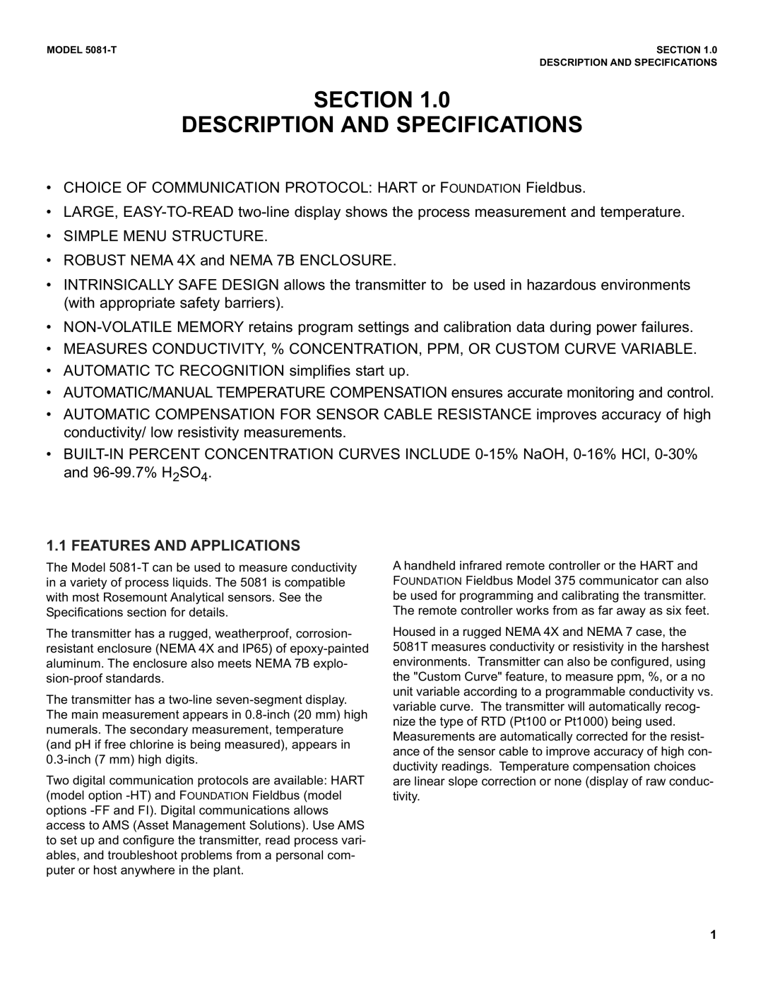 Emerson 5081-T instruction manual Section Description and Specifications, Simple Menu Structure 