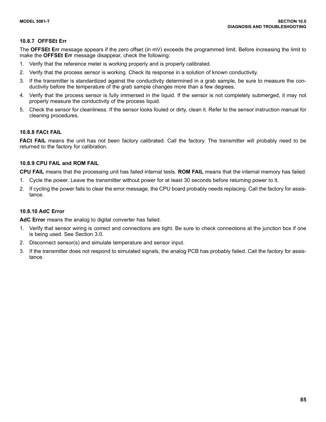 Emerson 5081-T instruction manual CPU Fail and ROM Fail 