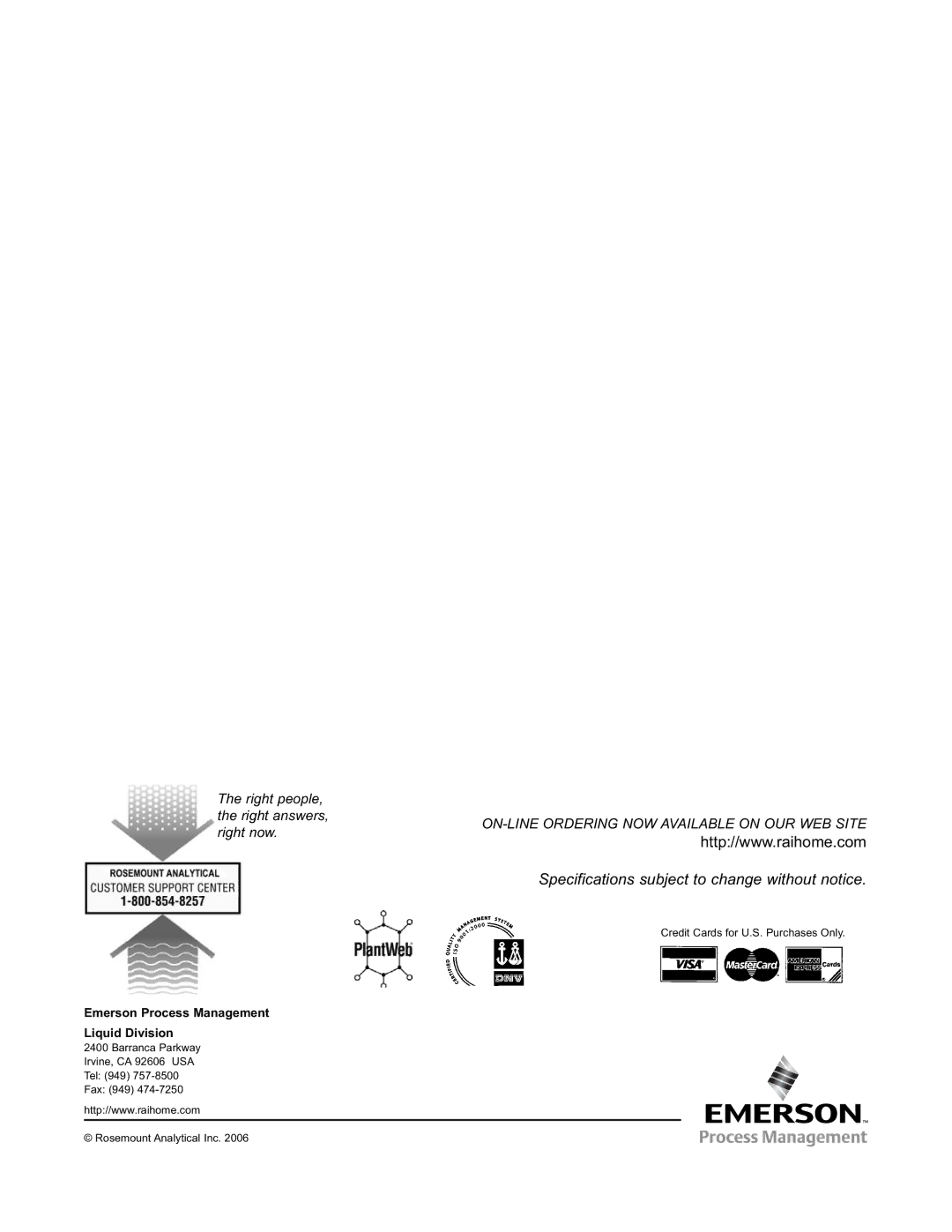 Emerson 5081-T instruction manual Specifications subject to change without notice 