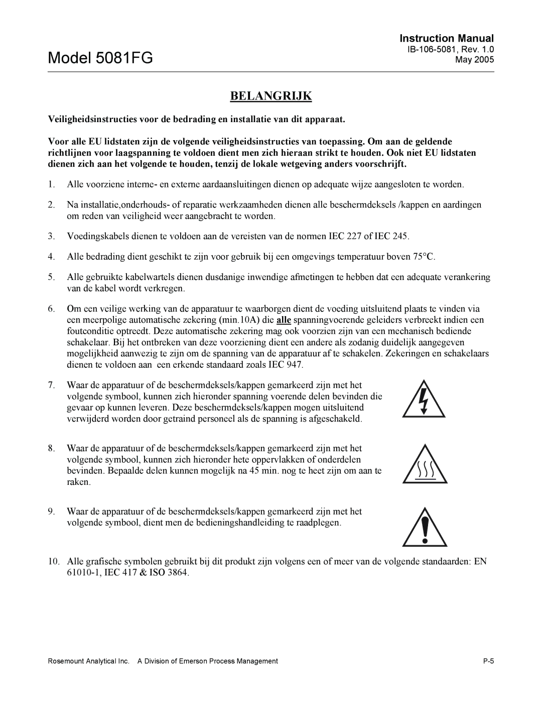 Emerson instruction manual Model 5081FG 