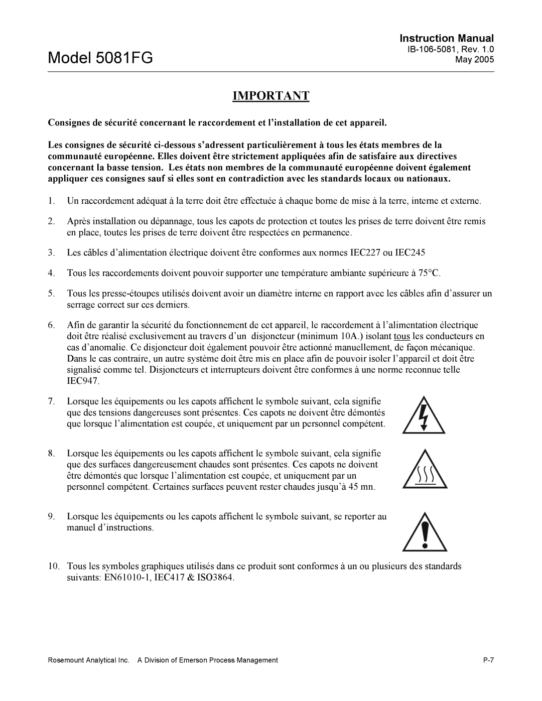 Emerson instruction manual Model 5081FG 