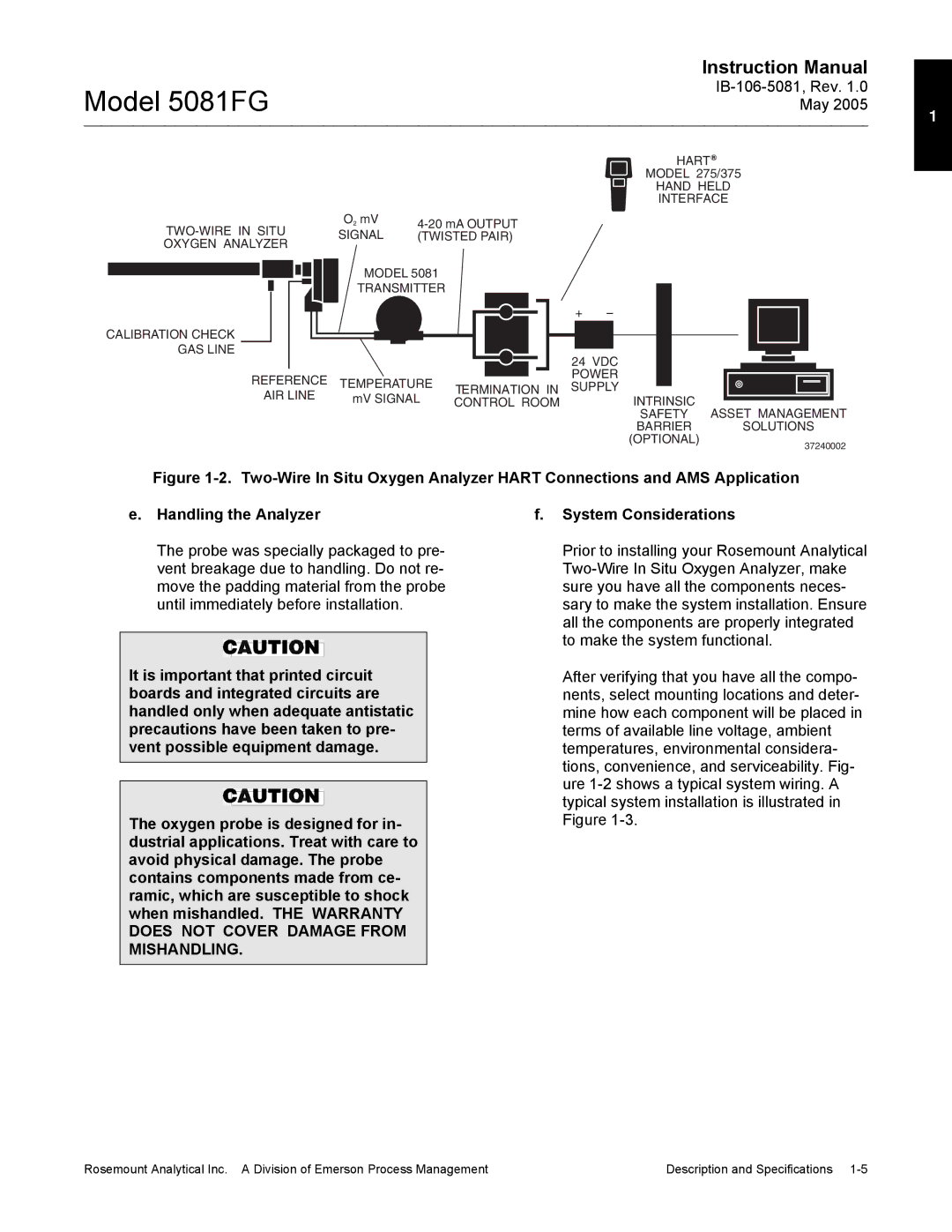 Emerson 5081FG instruction manual Handling the Analyzer System Considerations 